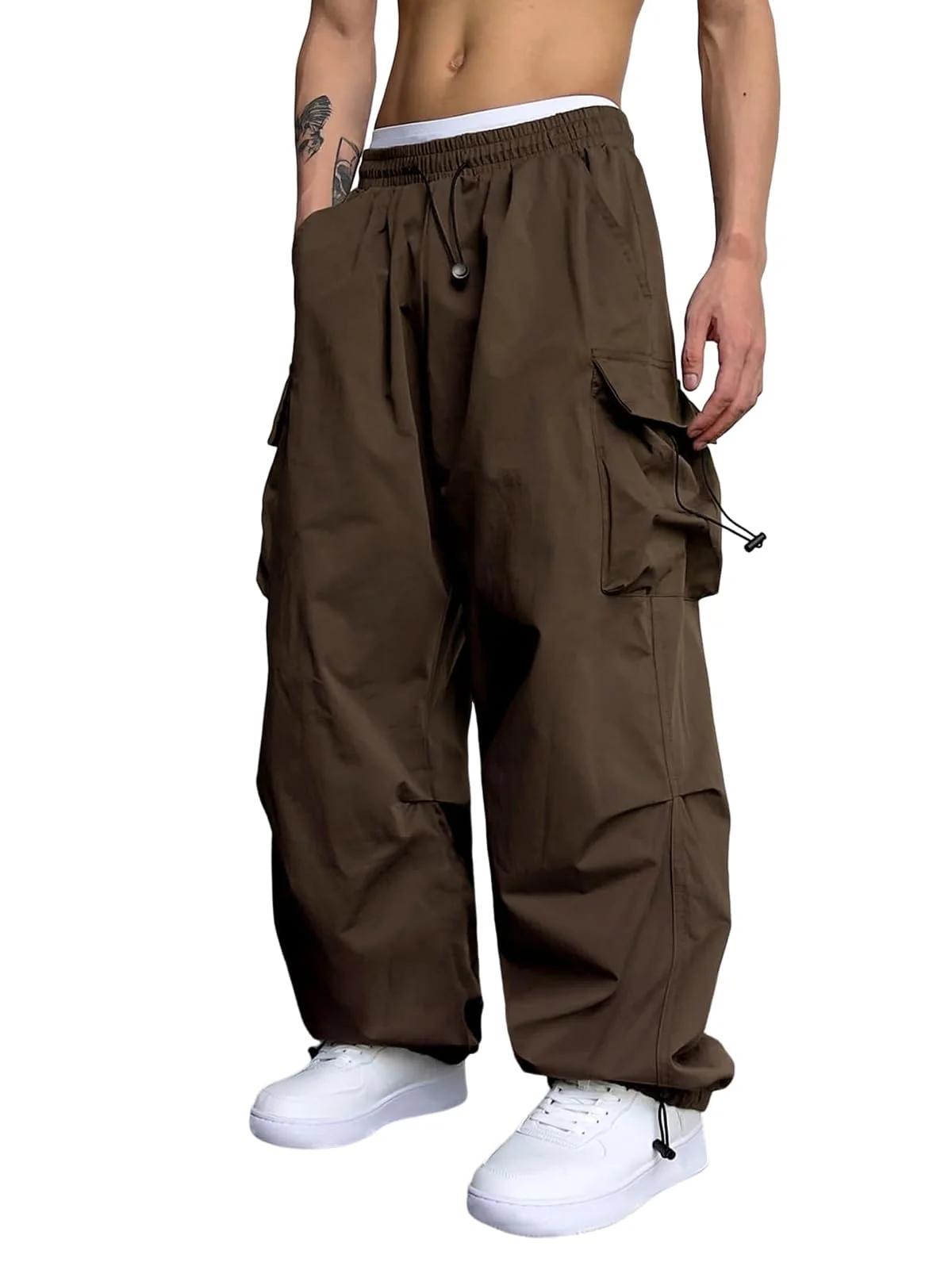 ZAFUL Men's Parachute Pants Casual Baggy Cargo Drawstring Trouser