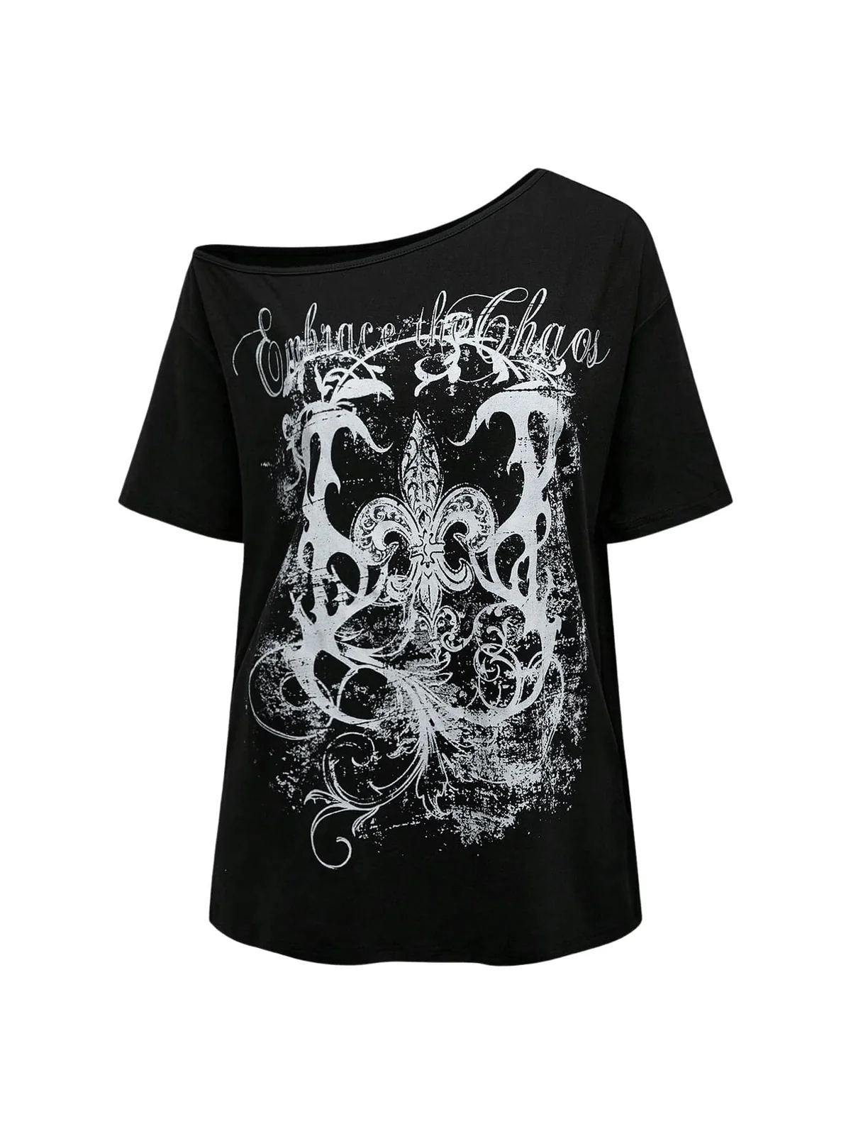 SOLY HUX Women's Off The Shoulder Tops Graphic Tees Y2k Vintage Gothic Oversized T Shirts Streetwear