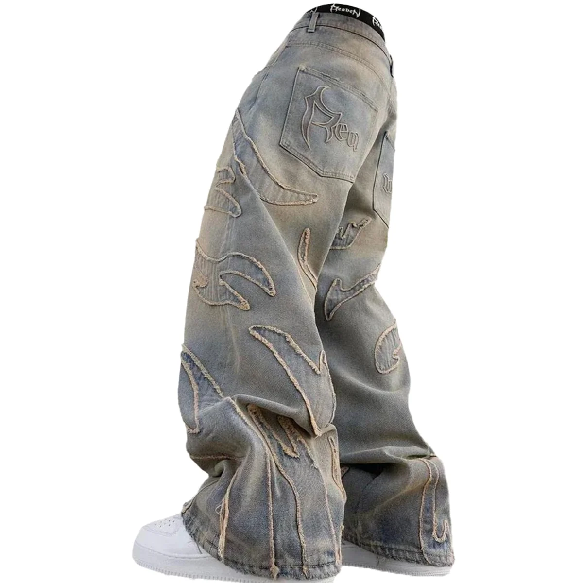 XIALIJU Men's Loose Casual Pants American y2k Retro Harajuku Style bat Pattern Embroidered Jeans Fas